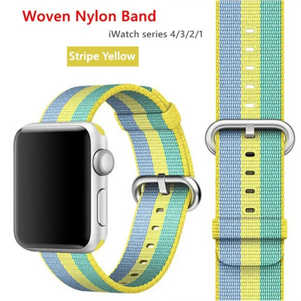 Нейлоновый ремешок для Apple Watch 44 мм 40 мм iWatch 38 мм 42 мм спортивный тканевый браслет для часов Apple watch 5 4 3 2 1 38 - Цвет ремешка: stripe yellow