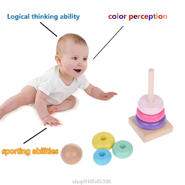 Warm Color Rainbow Stacking Ring Tower Stapelring Blocks Wood Toddler Baby Toys  S25 20 Dropshipping 6