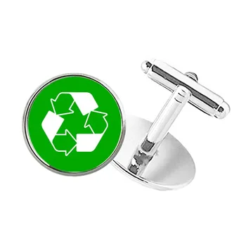 

Recycle Green Square Warning Mark Round Button Cuff Clip Stud Cufflinks