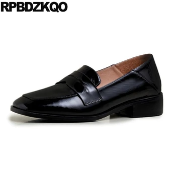 

slip on chinese patent leather genuine italian china loafers square toe shallow flats designer shoes women luxury 2019 black