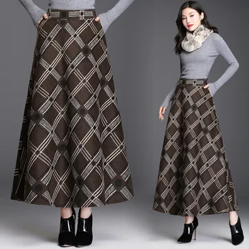 

Women New 2019 Autumn Winter Korean Style Long A Line Thick Warm Woolen Skirts Female Plus Size Loose Wool Blends Plaid Skirts