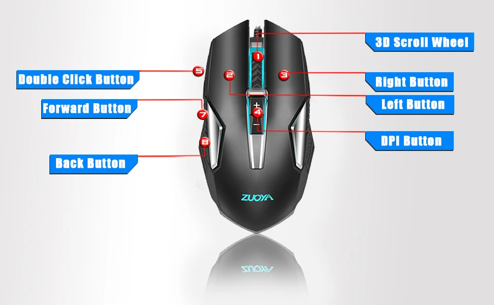 ZUOYA Gaming Mouse DPI Adjustable Wired Mouse USB Optical LED Computer Mice for Laptop PC Game Professional Gamer