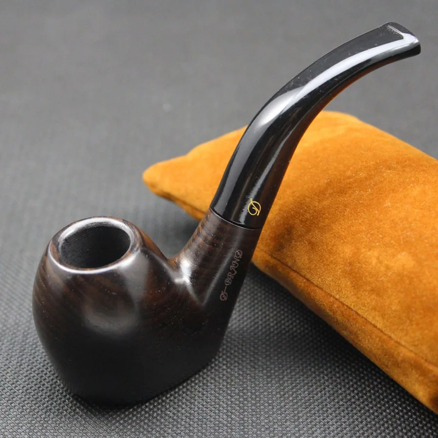 Handmade Natural Ebony Wood Smoking Pipe Set + Pouch + Holder 10pcs 9mm Filters