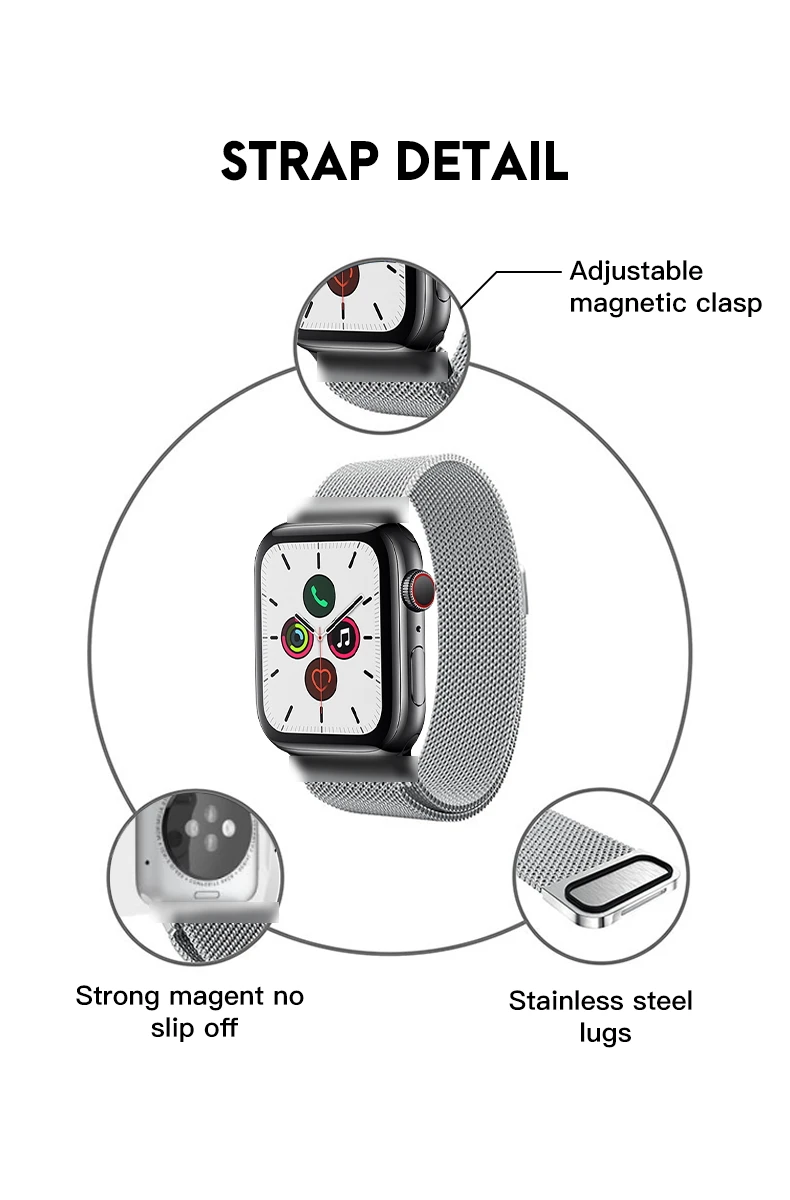 IONCT Миланский ремешок для наручных часов Apple Watch, ремешок для часов браслет для наручных часов iwatch, 5/4/3/2/1 нержавеющей ремешок 42 мм, 38 мм и нержавеющая сталь металлический корпус Магнитная