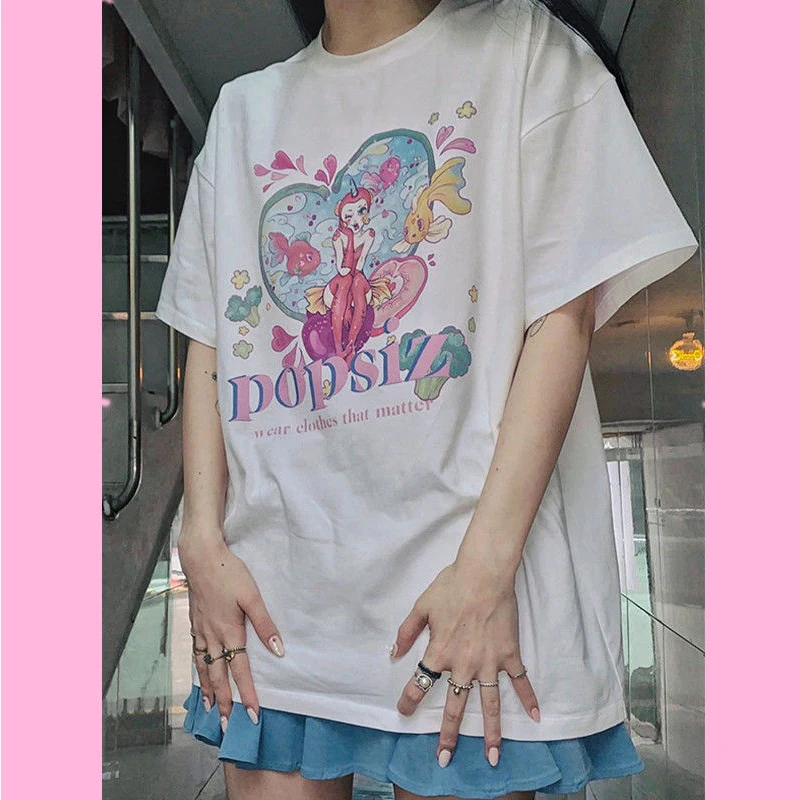 korean cotton White Oversize dropshipping Hip Hop Tops harajuku vintage aesthetic gothic graphic punk clothes Women's t-shirts