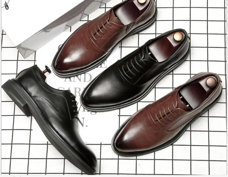 Mens Formal Shoes Genuine Leather Oxford Shoes For Men Black Brown Dress Shoes Wedding Shoes Lace Up Leather Large size