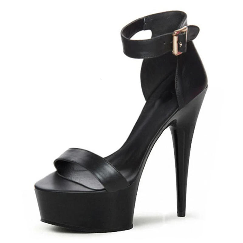 

T-stage Sweet Wedding 15cm Black High-heels Women's Shoe Open-toes Ankle Thick Platform Buckle-strap Sandal Stiletto