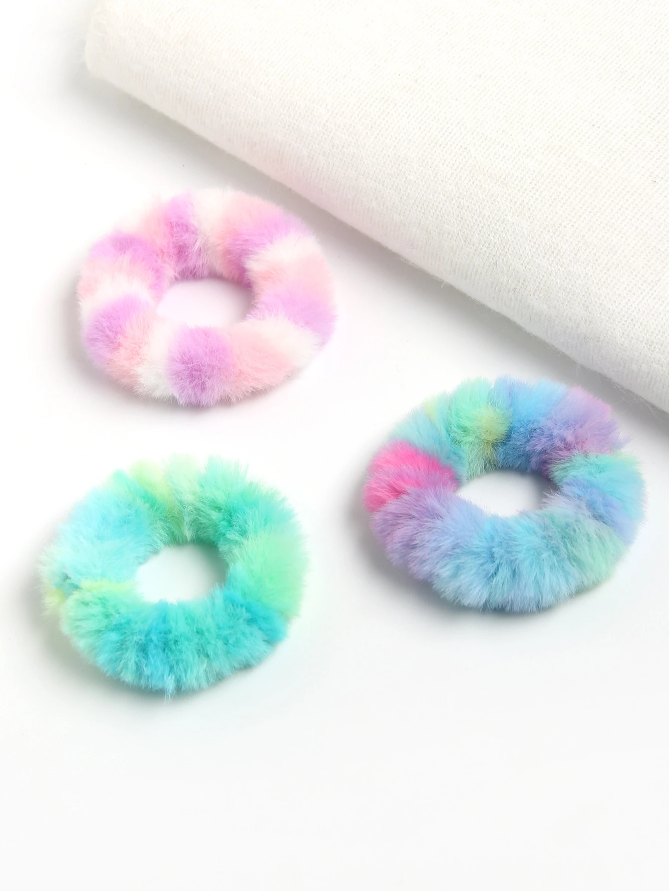 Pack of 2  Faux Rabbit Fur Elastic Tie dye Hair Bands Soft Hair Ties Ponytail Holder Made Hair Ring Hair Scrunchies Accessories hair clips