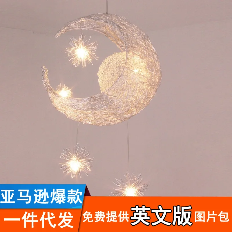 

Cross Border Moon-Shaped Children Bedroom Star Chandelier Modern LED Chandelier Library Simple Stairs Creative-Chandelier