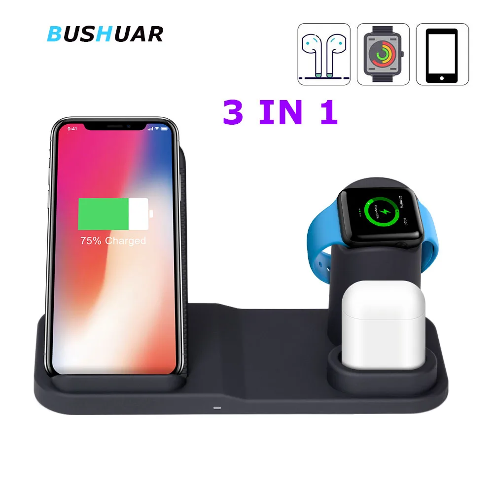 3 в 1 беспроводная зарядная док станция для iPhone XR XS Max 8 10 Вт Быстрая зарядка Apple Watch 2