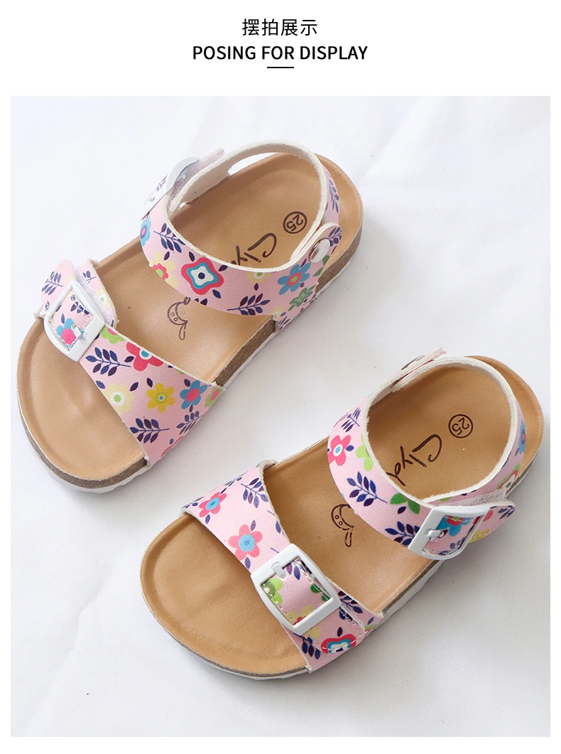 bata children's sandals 2020 Summer Girls Sandals Printing Pu Leather Corks Open Toe Slides Flats with Little Girl Shoes for School 2-12 Years Toddler child shoes girl