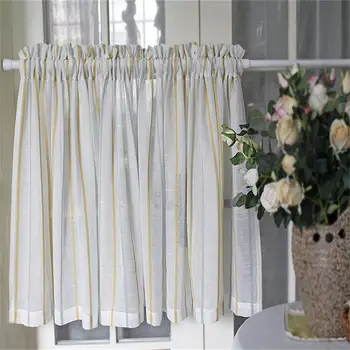 

Nordic Half Curtain with Short Curtain Yellow-gray Stripe Cabinet Curtain Hygienic Partition Free Punch Curtain Drapes MY149#5
