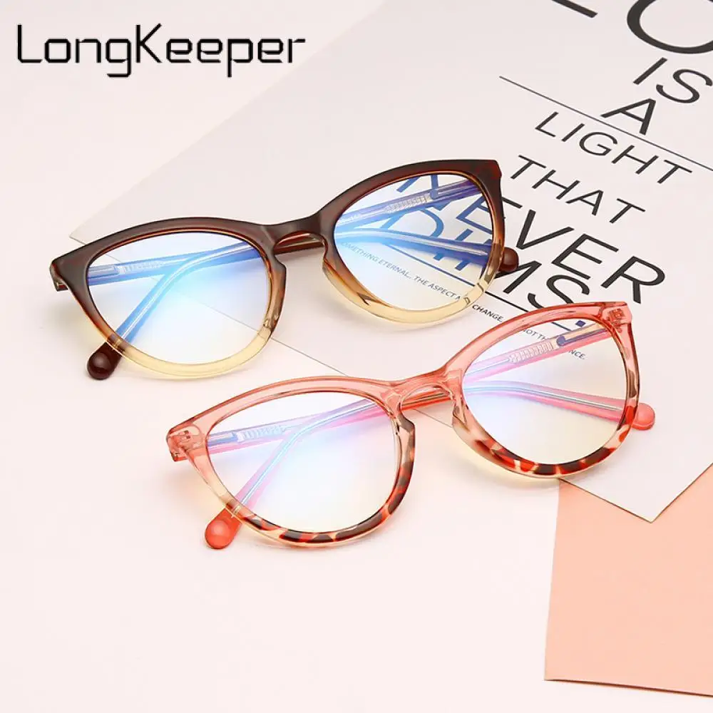 

LongKeeper Anti Blue Light Glasses Women Fashion Cat Eye Spectacles Frame Ladies Vintage Transparent Computer Eyeglasses UV400