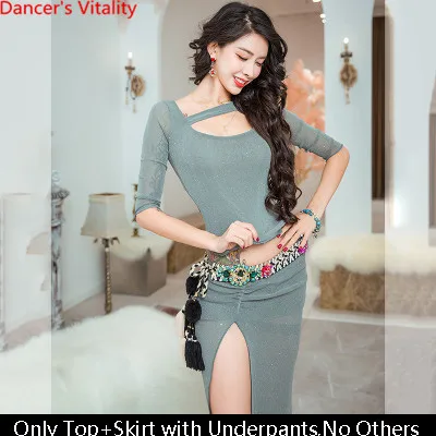 Top Skirt as Photo Костюм для танца живота, одежда для начинающих взрослых женщин, топ с вырезом, длинная юбка, комплект для индийских танцев в восточном стиле - Цвет: Top Skirt as Photo