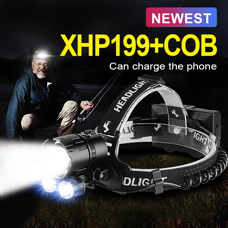 

Newest XHP199 2COB Powerful Led Headlamp XHP160 High Power Head Flashlight Rechargeable Head Lamp Lights Headlight 18650 Lantern