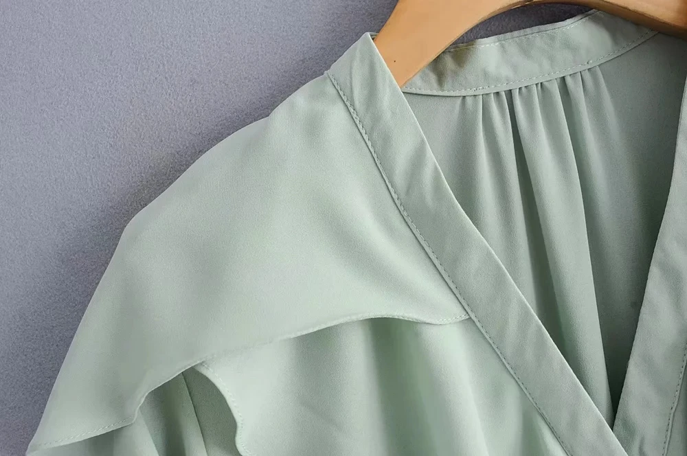 Кимоно блузка женские топы и блузки blusas mujer de moda английский стиль каскадные оборки v-образный вырез сплошной