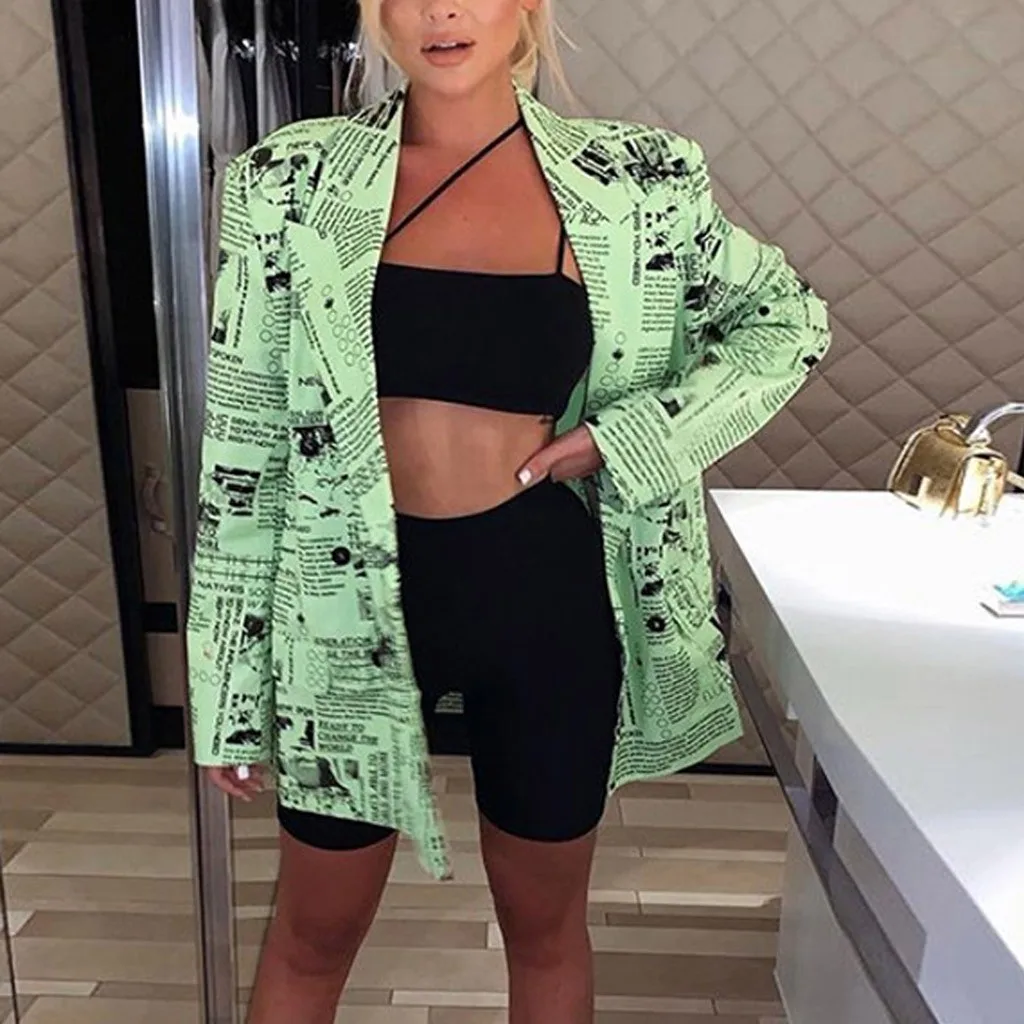 

JAYCOSIN Fashion Single Breasted Office Ladies Printed Blazer Long Sleeve Loose Open Front Suit Coat Jacket Women blazers Female