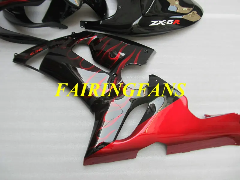 Мотоцикл обтекателя тела для KAWASAKI Ninja ZX6R 636 05 06 ZX 6R 2005 2006 корпус с красным пламенем Обтекатели на кузов+ подарки KJ24