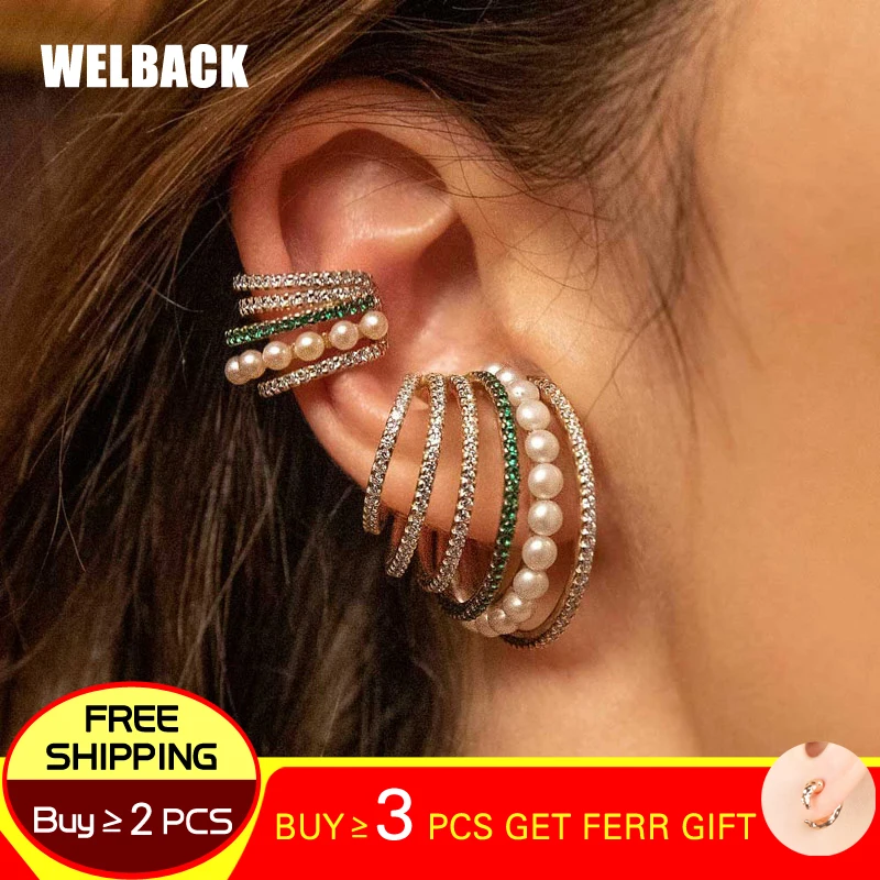 

WELBACK Pearl Earcuffs For Women Bohemia Multi-turn Stackable Ear Cuff Rhinestone Crystal Ear Clips Earrings Jewelry Accessories