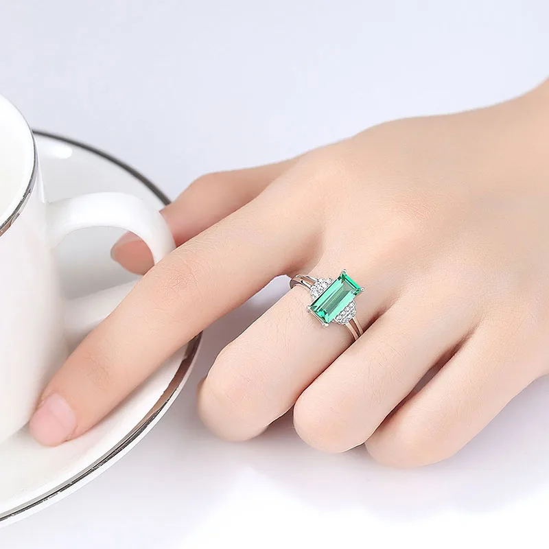 Jellystory Модное Элегантное 925 пробы Серебряное женское кольцо прямоугольник изумрудно-зеленый драгоценный камень кольца для свадебной вечеринки хорошее ювелирное изделие