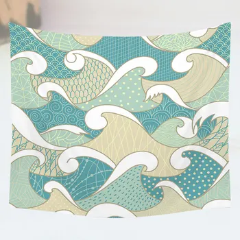 

1pc Decorative Tapestry Sea Wave Printed Polyester Wall Hanging for Living Room Bedroom (Green)