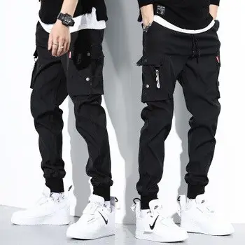 

2020 summer Hip Hop Black Harem Pants Men Elastic Waist Punk Pants With Ribbons Casual Slim Jogger Pants Men Hip Hop Trousers