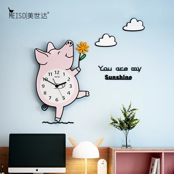 

Sunshine Pig Anime Silent Acrylic Large Decorative Wall Clock Modern Design Living Room Home Decoration Wall Watch Wall Sticker