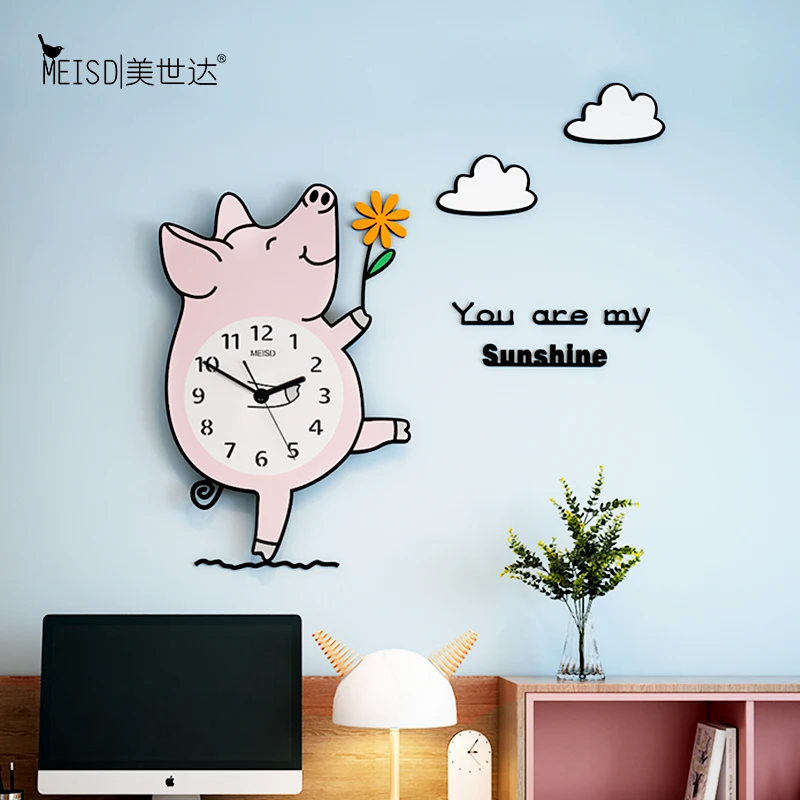 Sunshine Pig аниме бесшумные акриловые большие декоративные настенные часы