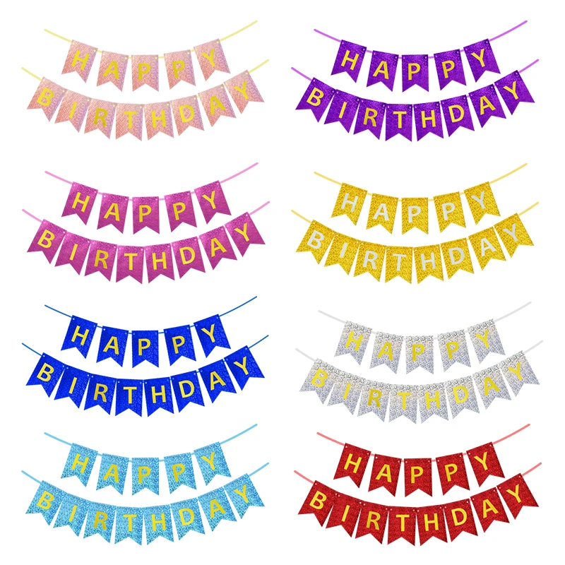 13 flags happy birthday banner letter print shining paper bunting garland for kids adults birthday party decorations supplies banners streamers confetti aliexpress