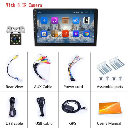 With 8 IR Camera Podofo Android 8,1 автомобильный мультимедийный плеер " gps 2Din стерео радио Bluetooth AM wifi Mirrorlink MP5 плеер аудио стерео - Цвет: With 8 IR Camera