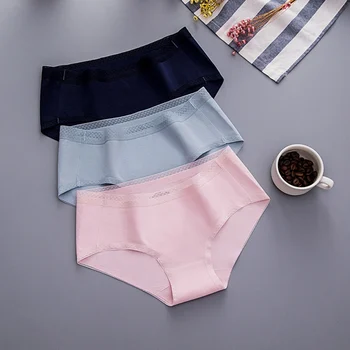 

Women Panties Sexy Ladies Seamless Lace Mid Waist Briefs Solid Color Lingerie Underwear Briefs