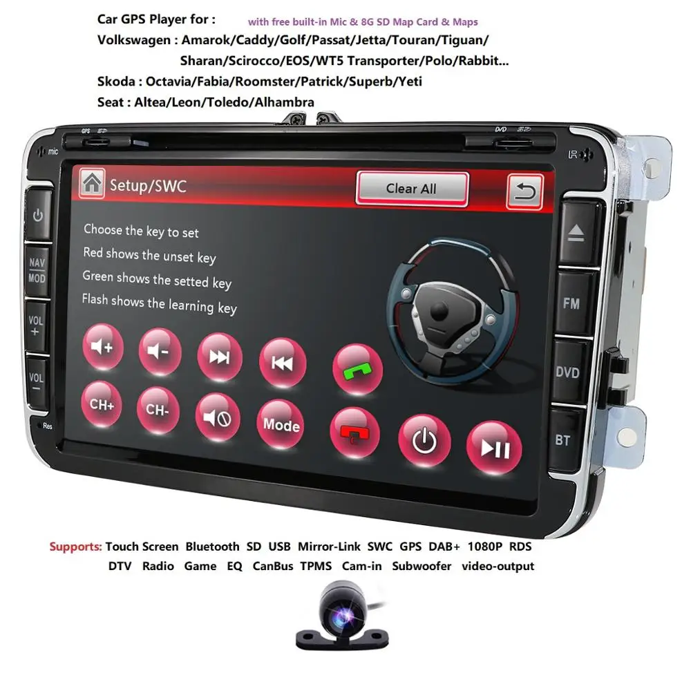 Perfect Car DVD Player 8" WINCE system for Volkswagen VW Jetta/Golf/Passat/Polo/Tiguan/Skoda/Fabia/Seat with DAB SWC GPS DVD rear camera 2