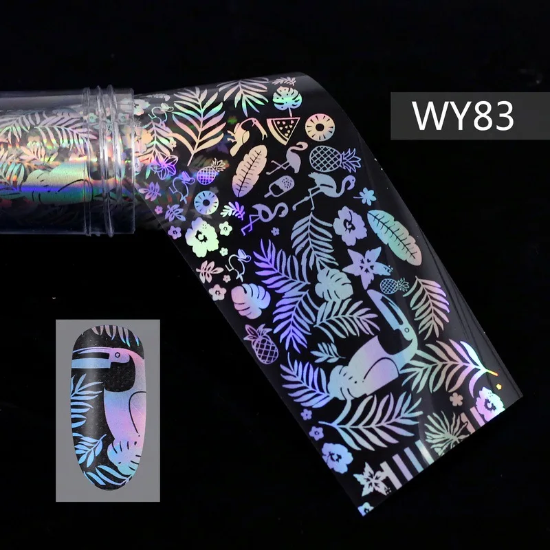 WY83 1 рулон Голографическая фольга для ногтей пламя Одуванчик буквы линии узоры наклейка s слайдеры 28 дизайн ногтей перевод рисунка наклейка - Цвет: WY83