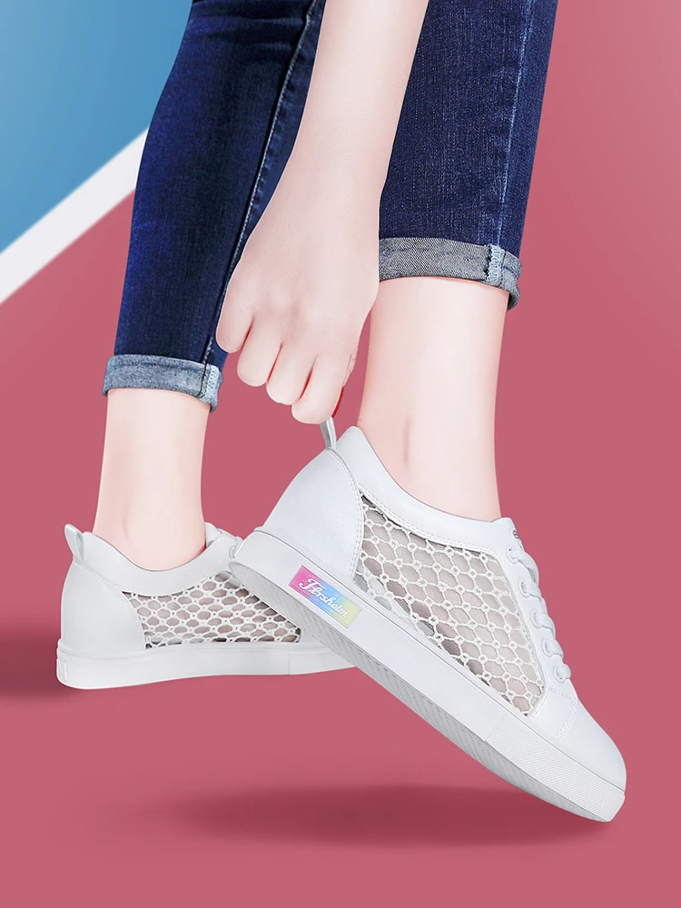 Season new two-layer cowhide round-toe flat bottom low-top shoes with internally increased solid color shoes women waterproof pl