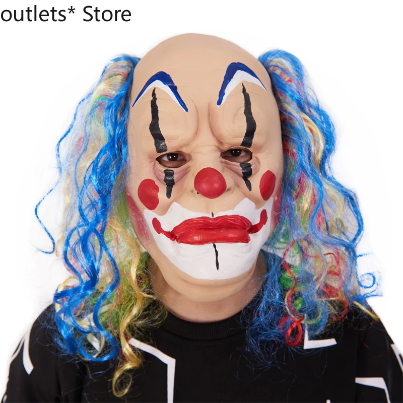 

Cosplay Mask Curly Hair Bald Clown Halloween Ball Show Props Funny Horror Adult Latex Mask