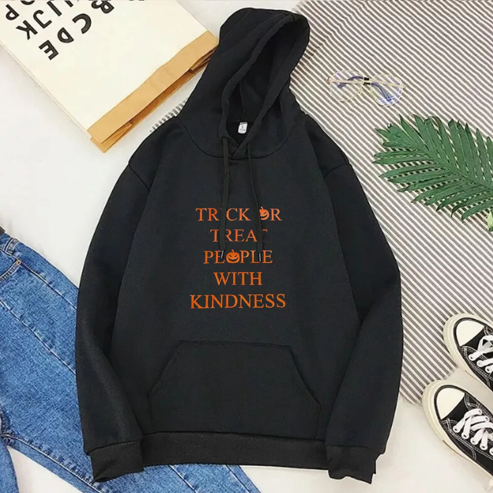 

Trick or Treat People with Kindness Sweatshirt Streetwear Women Harry Styles Hoodies Aesthetic Fashion Tops Letter Pumpkin