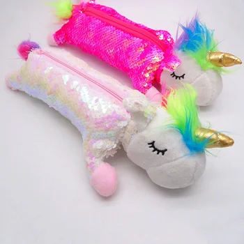 

Plush Unicorn Pencil Case School Supplies Stationery Gift Students Cute Cartoon Sequin Pencil Box Pencilcase Pencil Bag