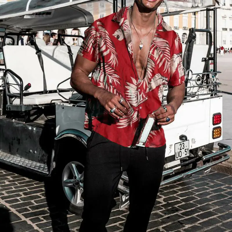 Hawaiian Shirt US Men Summer Floral Print Beach Short Sleeve Casual Luau Shirt Tops Holiday Shirts Tops