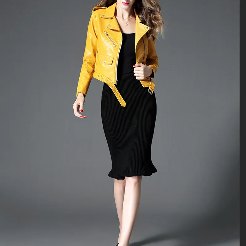 Приталенная куртка из искусственной кожи; Manteau Femme; корейский стиль; повседневные женские куртки; сезон весна-осень; мотоциклетная кожаная куртка