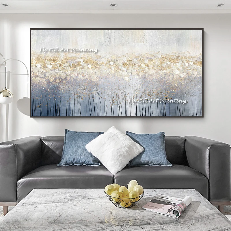 Abstract Oil Painting For Living Room Wall Art Golden Tree Gold Leaf Home Decor | Дом и сад