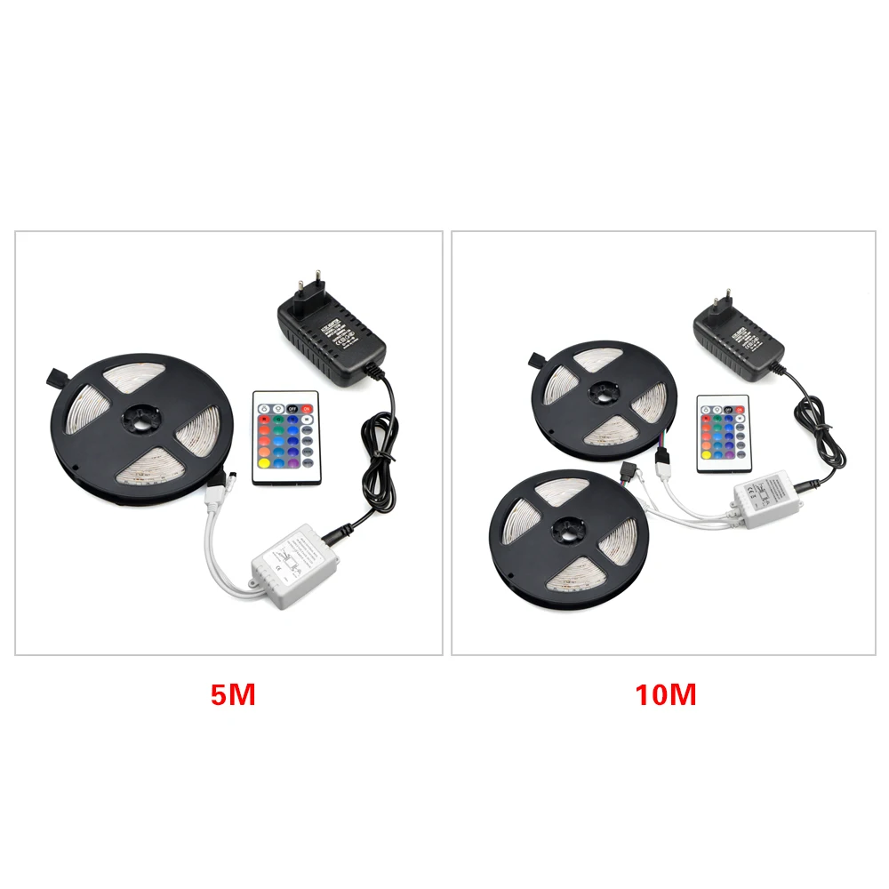 Светодиодный светильник RGB с вилкой EU US 2835(3528) 5 м 10 м светодиодный ленточный светильник для домашнего стола с ИК-контроллером 12 В постоянного тока