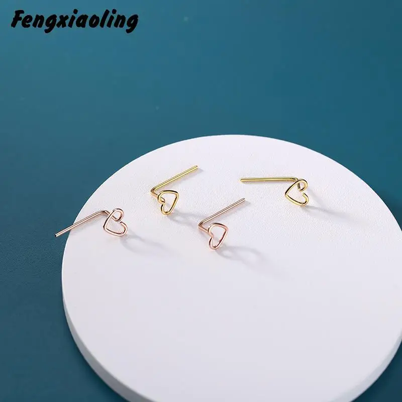 

Fengxiaoling 2020 New Arrivals Simple Mini Silver Earrings For Women 100% 925 Sterling Silver Hollow Heart Drop Earrings Jewelry