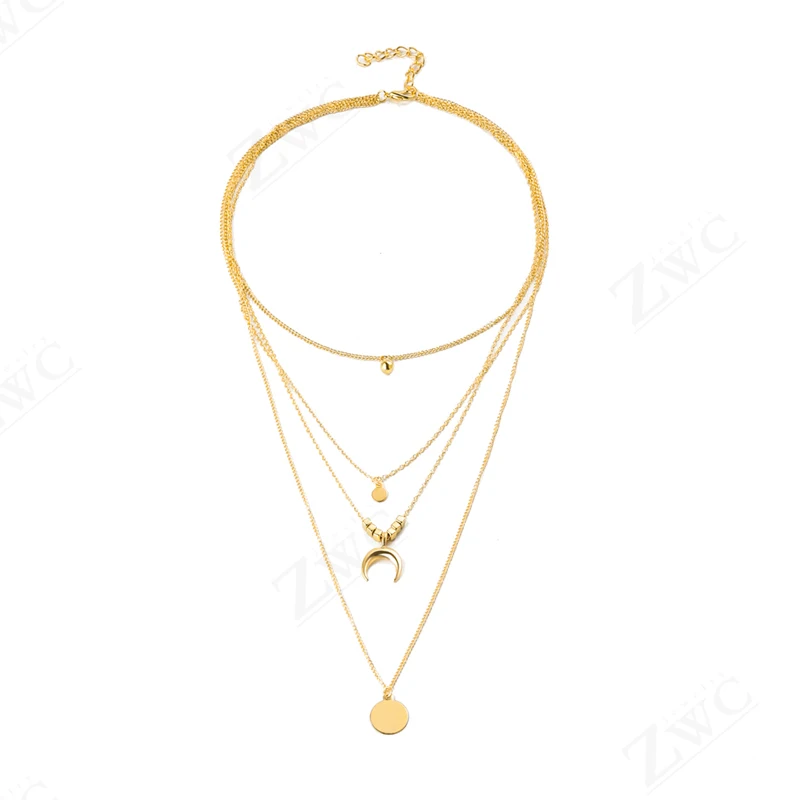 ZWC, модное богемное винтажное многослойное ожерелье с кулоном из кристаллов для женщин, цепочка с Золотым Полумесяцем, ожерелье,, ювелирное изделие, Новинка - Окраска металла: Gold 1