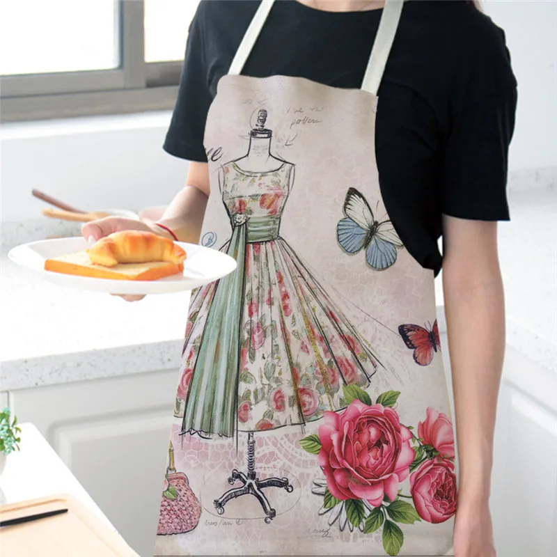 Vintage Bag Dress Shoes Kitchen Aprons for Women Cotton Linen Home Cooking Baking Waist Bib Pinafore Cleaning Tools