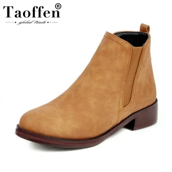 

TAOFFEN Women Ankle Boots Casual Women Flats Zipper Thick Heel Walk Shoes Women Fashion Outdoor Footwear Size 34-43