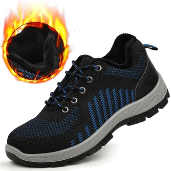 

Warm Men Sneakers 1 Pair Heavy Duty Sneaker Safety Work Shoes Warm Plush Puncture-proof for Men Winter K2