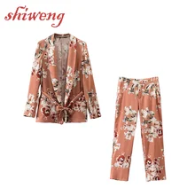 Aliexpress - Bow Drawstring printed long-sleeved Female suit jacket top +  Women’s pantsuit trousers Two-piece suit Spring Autumn Clothing