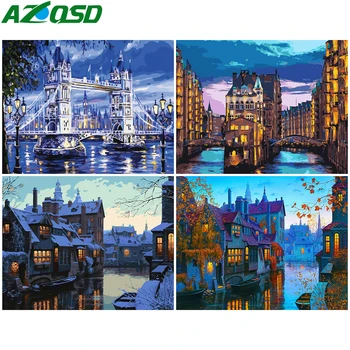 

AZQSD DIY Unframe Oil Painting By Numbers Landscape Decor For Home Coloring By Numbers Canvas City Handpainted Painting Art