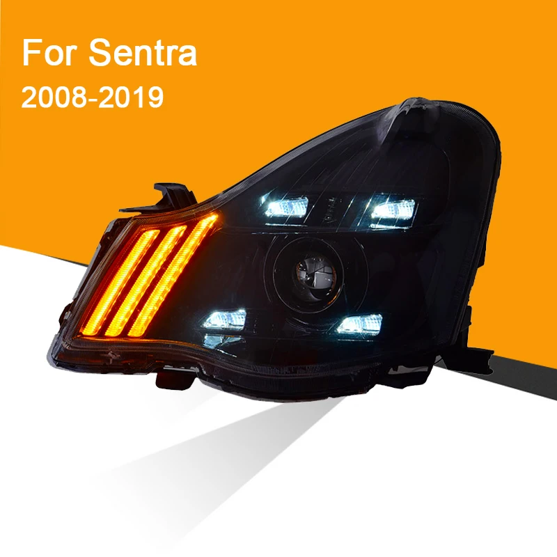 1 пара головной светильник в сборе для Nissan Sentra 2009- левый и правый светодиодный ходовой светильник DRL динамический сигнал поворота