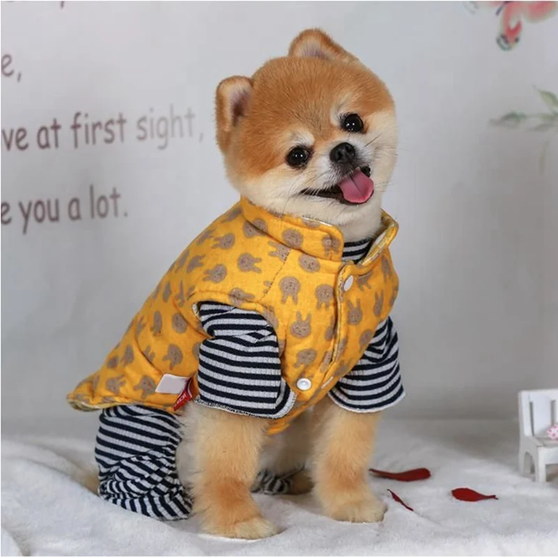 Для домашних любимцев собак Зимний теплый жилет пальто маленькие собаки Милая одежда с принтом Двусторонняя одежда куртка для маленьких